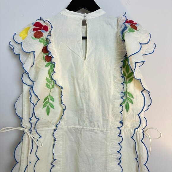 FARM RIO x Anthropologie Embroidered Ruffle Mini Dress in At The Table Small NWT - Picture 9 of 14